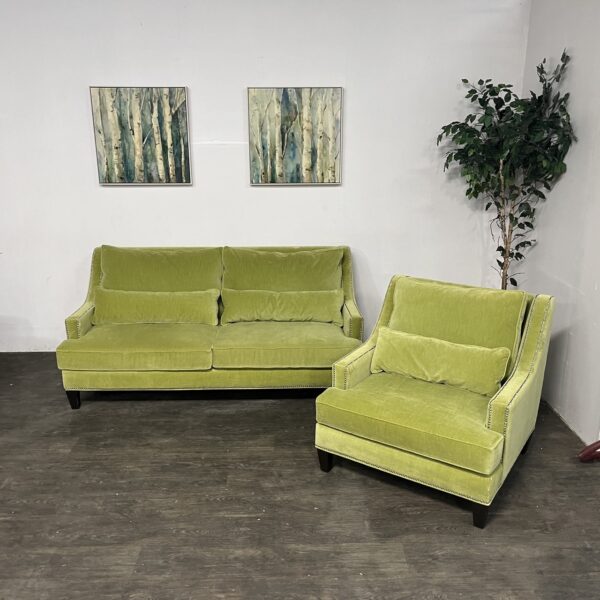 Green Nailhead Velvet Sofa Set