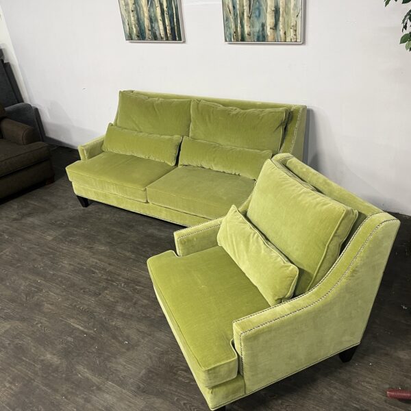 Green Nailhead Velvet Sofa Set - Image 3