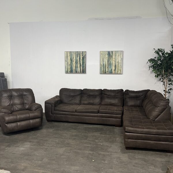 Brown L Sectional + Reclining Chair