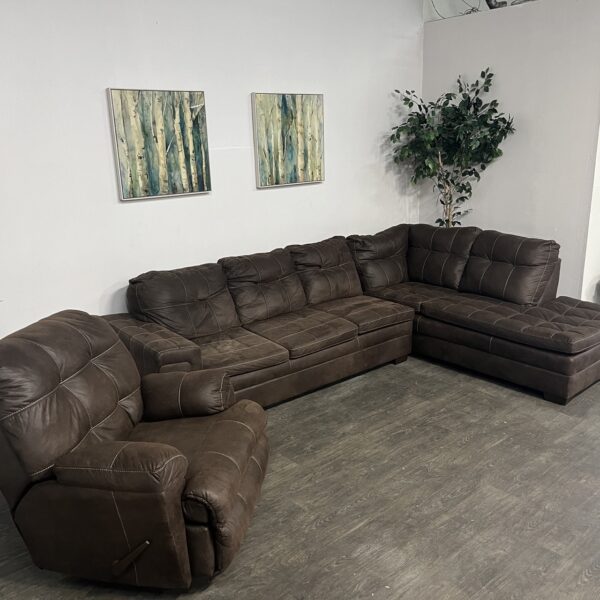 Brown L Sectional + Reclining Chair - Image 2