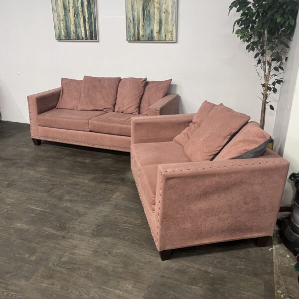 Salmon Nailhead Sofa Set - Image 3
