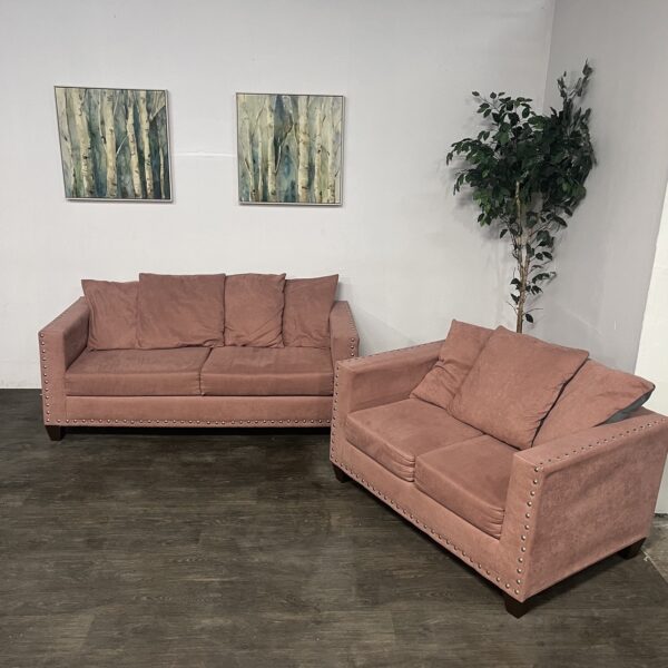 Salmon Nailhead Sofa Set