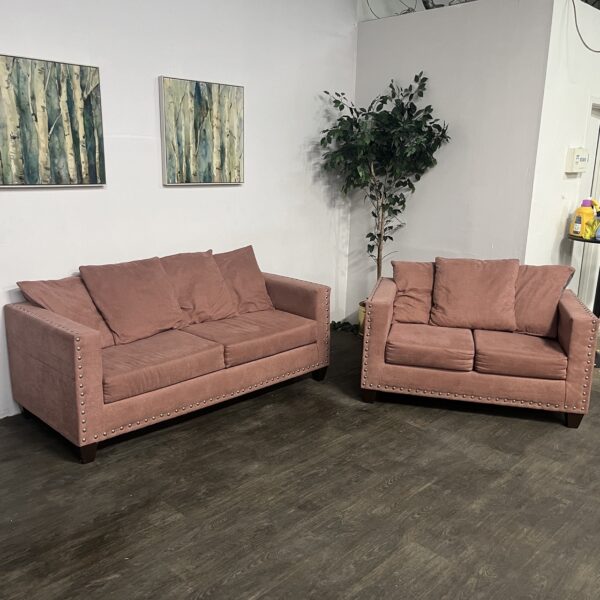 Salmon Nailhead Sofa Set - Image 2