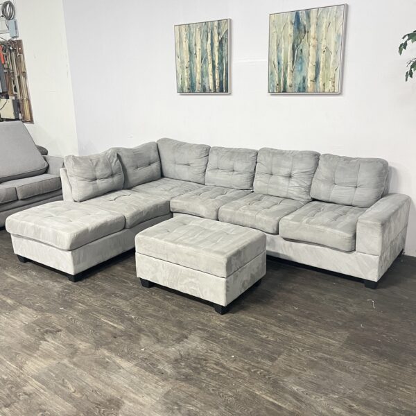Gray L Shaped Sectional + Storage Ottoman - Image 3
