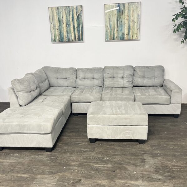 Gray L Shaped Sectional + Storage Ottoman - Image 2