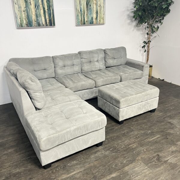 Gray L Shaped Sectional + Storage Ottoman