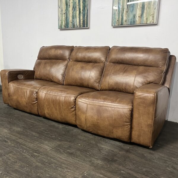 Brown Leather Power Recliner Sofa - Image 4