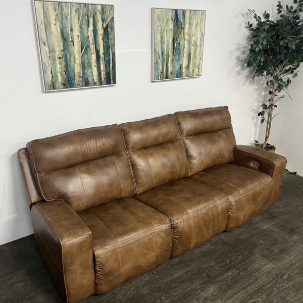Brown Leather Power Recliner Sofa - Image 3