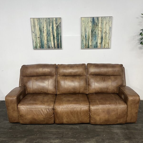 Brown Leather Power Recliner Sofa