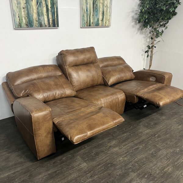 Brown Leather Power Recliner Sofa - Image 2