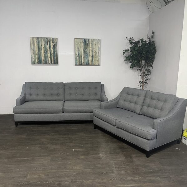 Gray Tufted Sofa Set