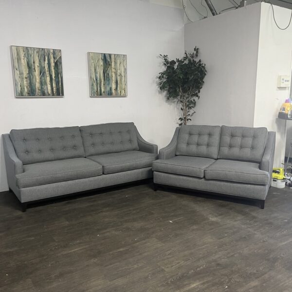 Gray Tufted Sofa Set - Image 2
