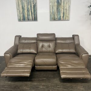 Brown Leather Power Reclining 3 Seat Sofa