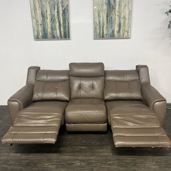 Brown Leather Power Reclining 3 Seat Sofa