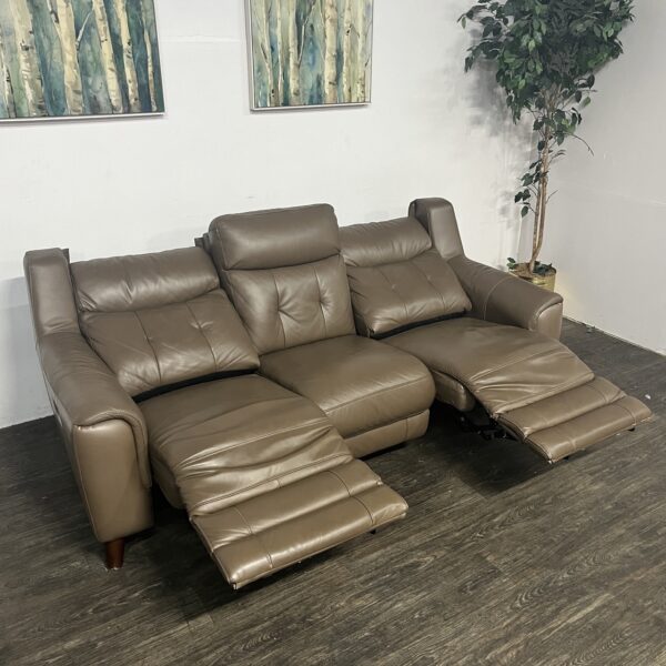 Brown Leather Power Reclining 3 Seat Sofa - Image 3