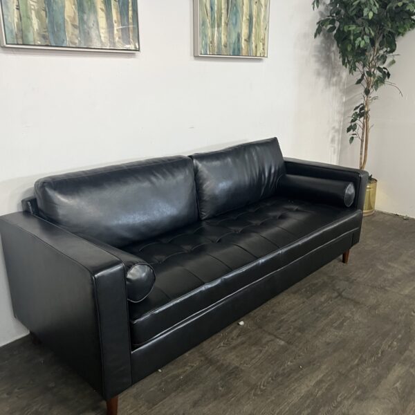 MCM Faux Leather Bench Seat Sofa - Image 2