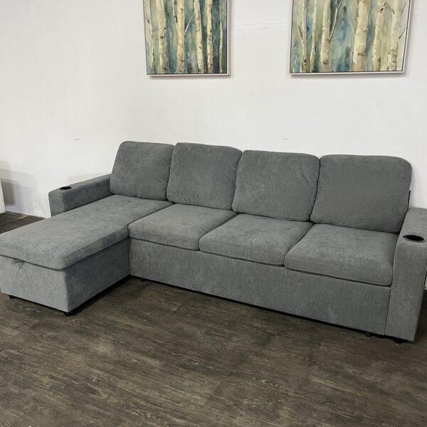 Gray L Shaped Sectional w/ Pullout + Storage - Image 2