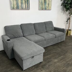 Gray L Shaped Sectional w/ Pullout + Storage