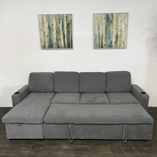 Gray L Shaped Sectional w/ Pullout + Storage - Image 3