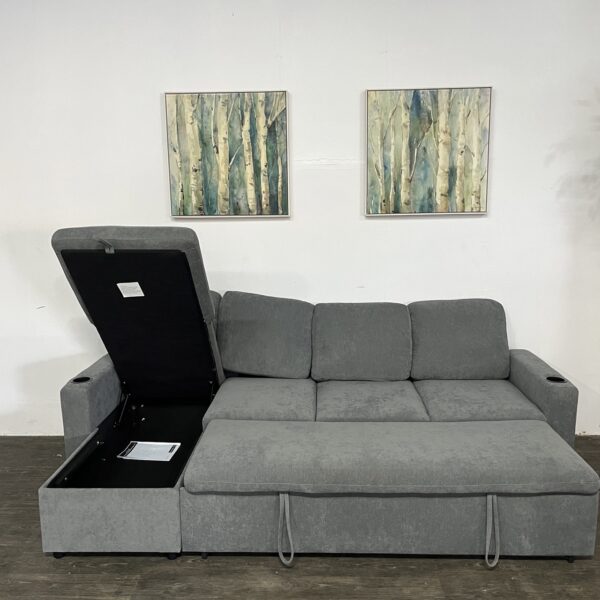 Gray L Shaped Sectional w/ Pullout + Storage - Image 4