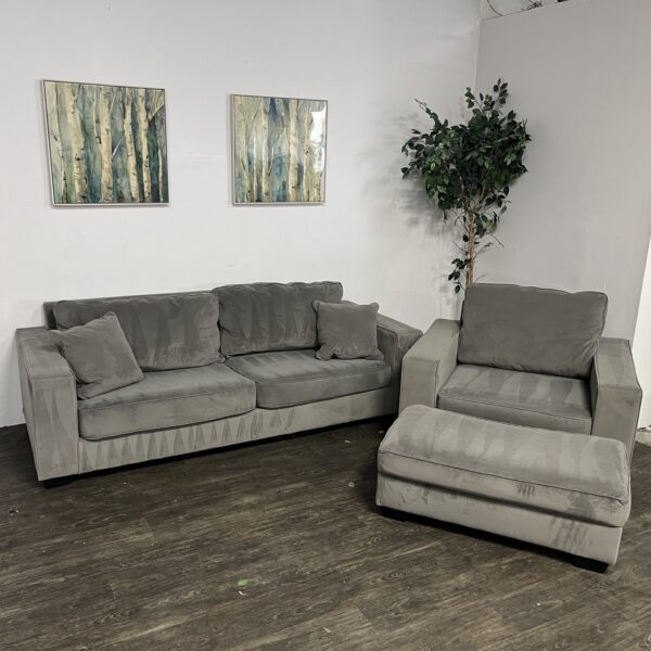Thomasville Velvet Sofa Set + Ottoman - Image 2