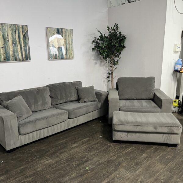 Thomasville Velvet Sofa Set + Ottoman - Image 3