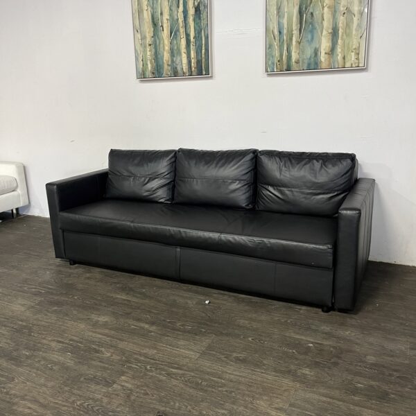 Black Leather Pullout Sofa - Image 4