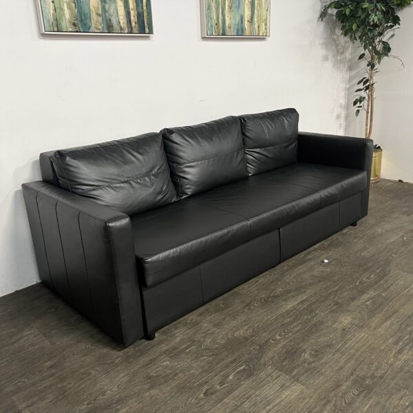 Black Leather Pullout Sofa - Image 3