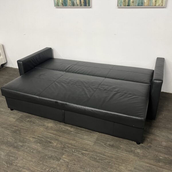 Black Leather Pullout Sofa - Image 2