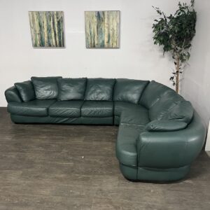 Green Leather Curved Sectional