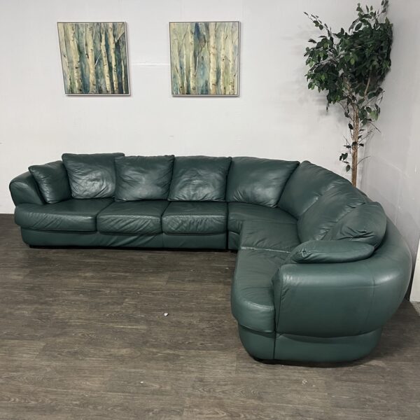 Green Leather Curved Sectional