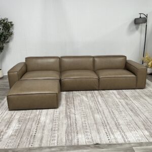 Castlery Jonathan Leather Extended Sofa in Warm Taupe
